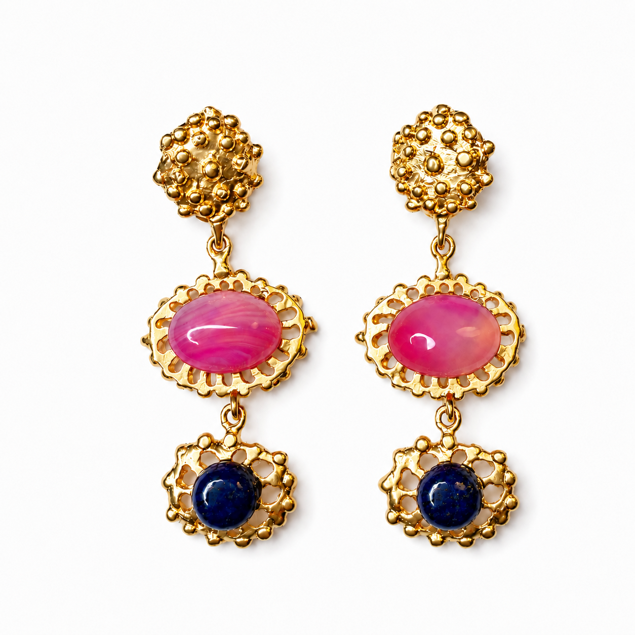 Brinco Helique Pink/Lapís Lazuli