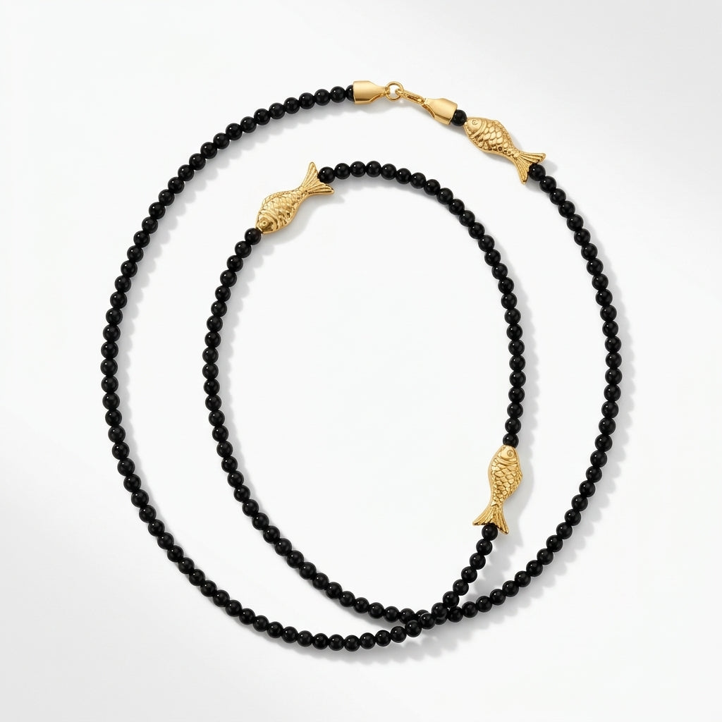 Colar Cardume 3 Peixes Preto