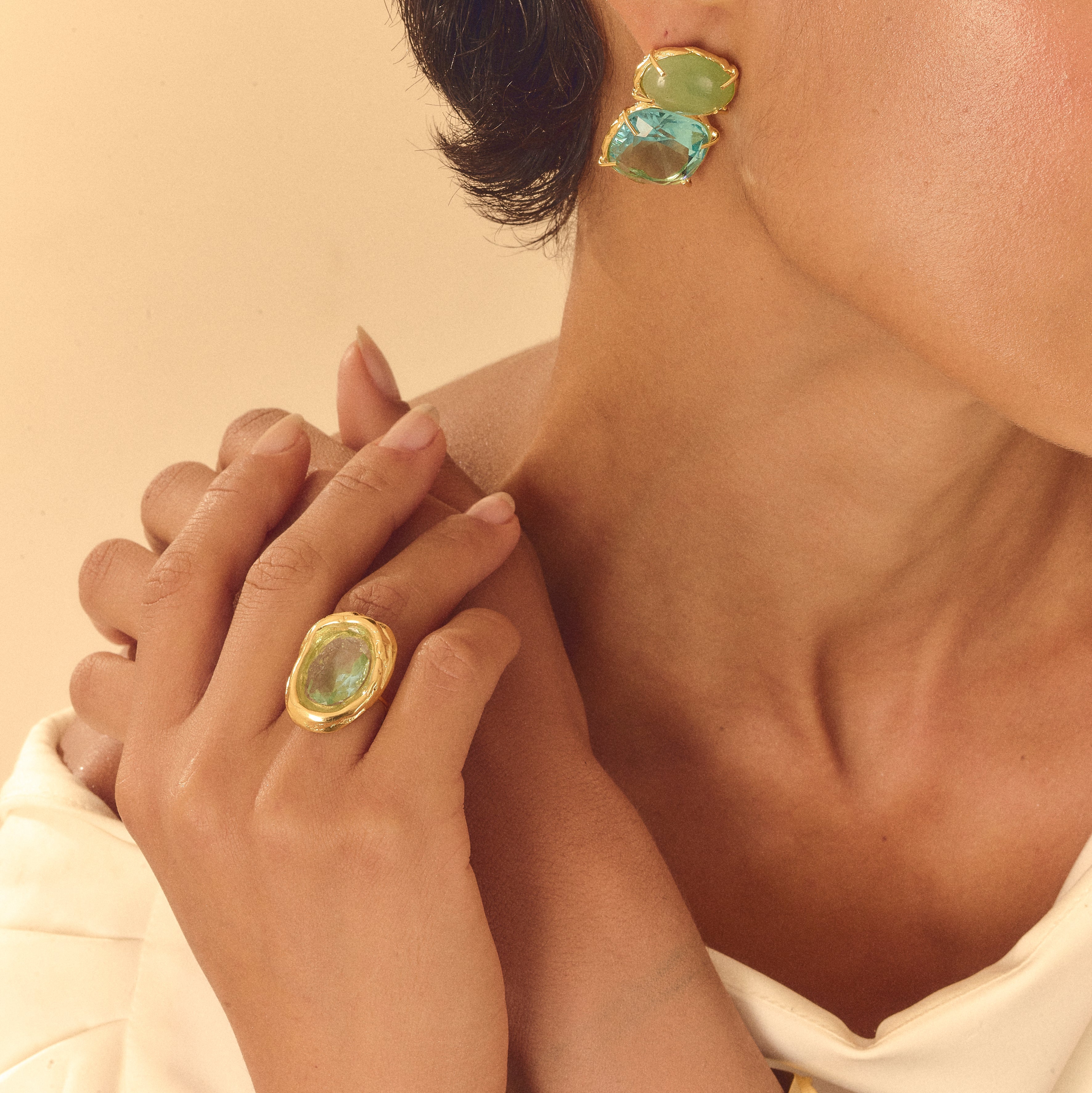 Anel Espelho Água Marinha