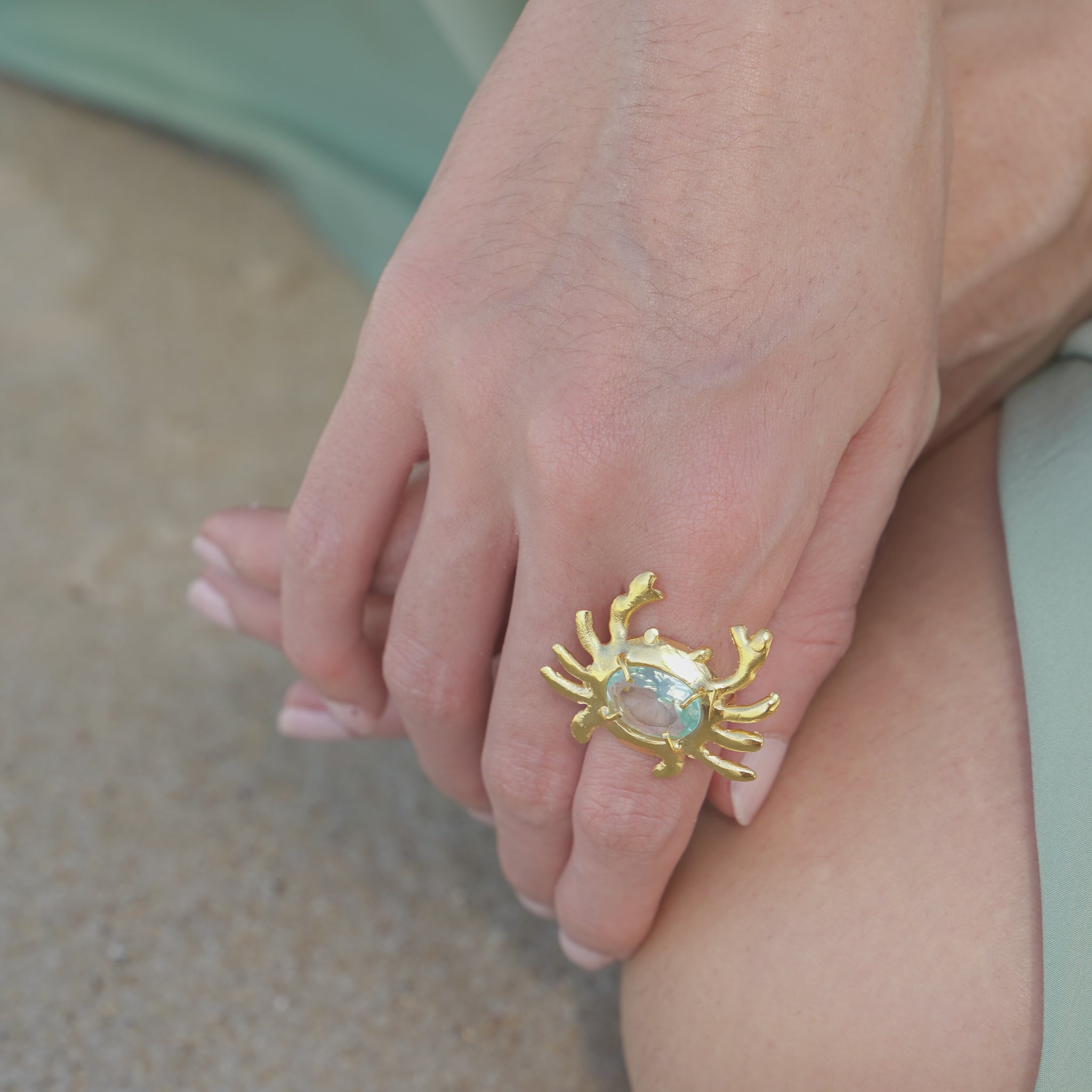 Anel Crab Água Marinha