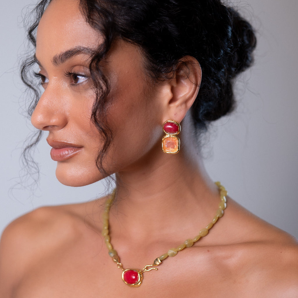 Brinco Luxor Rosé com Vermelho
